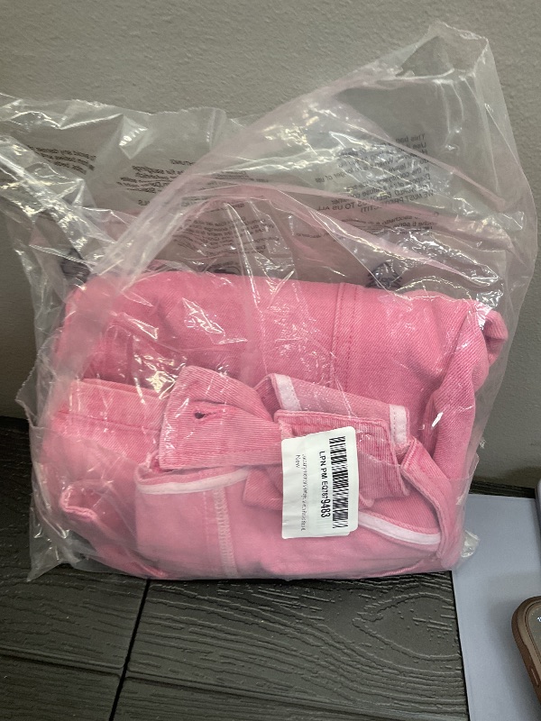 Photo 1 of Locachy Women's Vintage Denim Overall Dress Casual Sleeveless Crewneck Mini Jean Jumper Dress with Pocket Pink XL