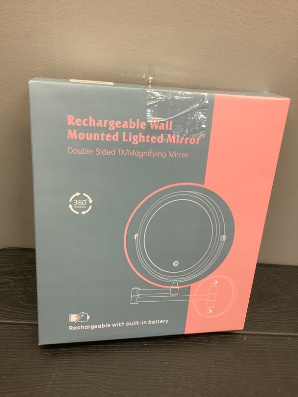 Photo 1 of FASCINATE Rechargeable Wall Mounted Makeup Mirror with Lights and Magnification, 8 Inch Double Sided 1X 10X Magnifying Bathroom Mirror with 3 Color Lights & 360° Rotation Vanity Mirror - Nickel