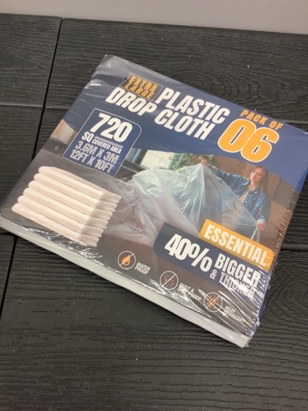 Photo 1 of Haxdon 12 x 10 FT 6 Pack Extra Large Painter's Drop Cloth - Durable Dust Cover - Clear Plastic Sheet - Paint Drop Cloth