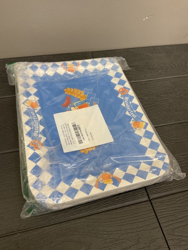 Photo 1 of 30PCS Oktoberfest Party Plates - Extra Large Disposable Paper Food Trays, Blue and White Bavarian Flag Design for German Beer Festival Birthday Supplies Decorations (13"x9")