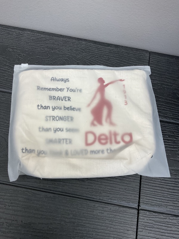 Photo 1 of YULUENZE Sorority Presents Cosmetic Canvas Makeup Bag DST Sorority Inspired Presents You Are Braver Stronger Smarter Than You Think Canvas Makeup Zipper Pouch Birthday Present for Women