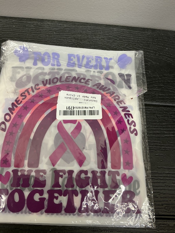 Photo 1 of Dazoratix Domestic Violence Iron on Transfers - 24 Sheets Purple Ribbon DTF Ready to Press Heat Patches Bulk Abuse Awareness Vinyl Designs Stickers Decals for T Shirts Clothes Bag DIY Crafts Appliques