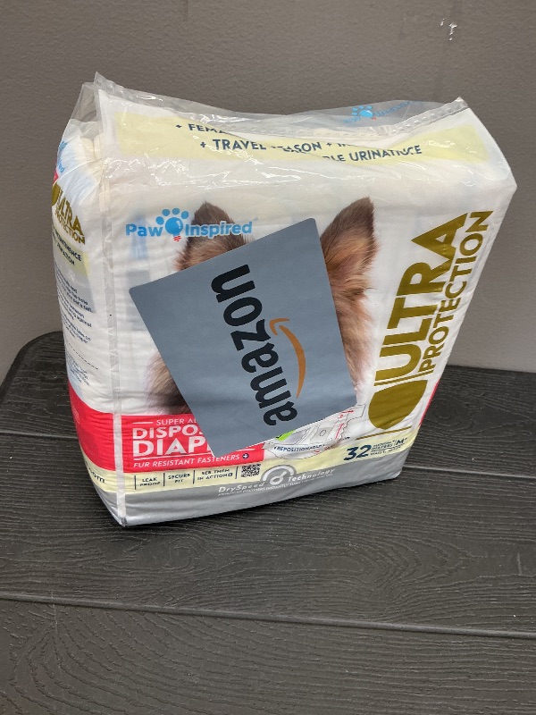 Photo 1 of Paw Inspired 32ct Disposable Dog Diapers | Female Dog Diapers Ultra Protection | Diapers for Dogs in Heat, Excitable Urination, or Incontinence (Medium Plus)