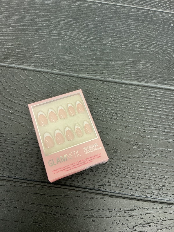 Photo 1 of Glamnetic Press On Nails - MaDamn | French Tip Nails, UV Finish Short Pointed Almond Shape, Salon Quality Semi-Transparent Nails in 12 Sizes - 24 Nail Kit with Glue