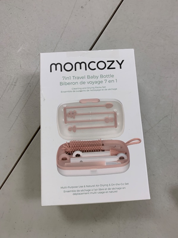 Photo 1 of Momcozy Baby Bottle Brush Set, Cleaner Kit with Silicone Nipple Straw Brush, Soap Dispenser, Drying Rack - 7 in 1 Bottle Cleaning Tool for Home and Travel, Pink