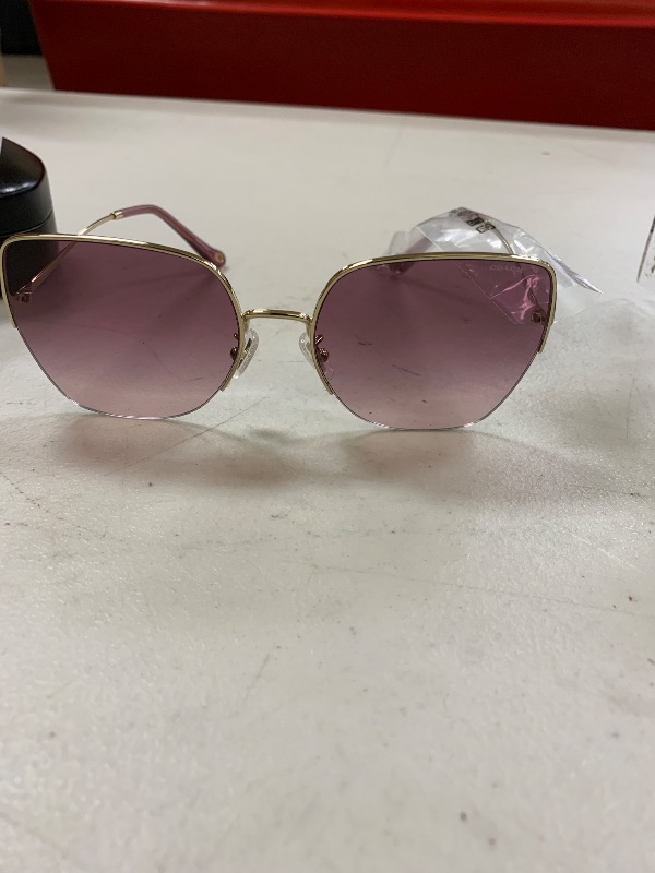 Photo 1 of Coach HC7156D Sunglasses, Shiny Light Gold/Berry Gradient, 60 mm