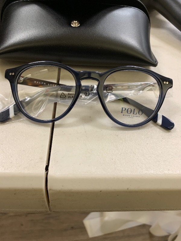 Photo 1 of Polo Ralph Lauren Men's PH2268 Square Prescription Eyewear Frames, Shiny Transparent Blue/Demo Lens, 49 mm