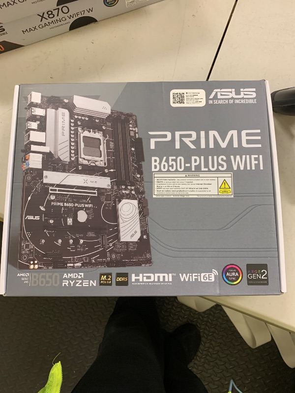 Photo 1 of ASUS Prime B650-PLUS WiFi AMD B650 AM5 Ryzen™ Desktop 9000 8000 & 7000 ATX Motherboard, DDR5, PCIe 5.0 M.2, 2.5Gb LAN, WiFi 6E, HDMI™, SATA 6 Gbps, USB Type-C®, BIOS Flashback™, Thunderbolt™ 4 Header