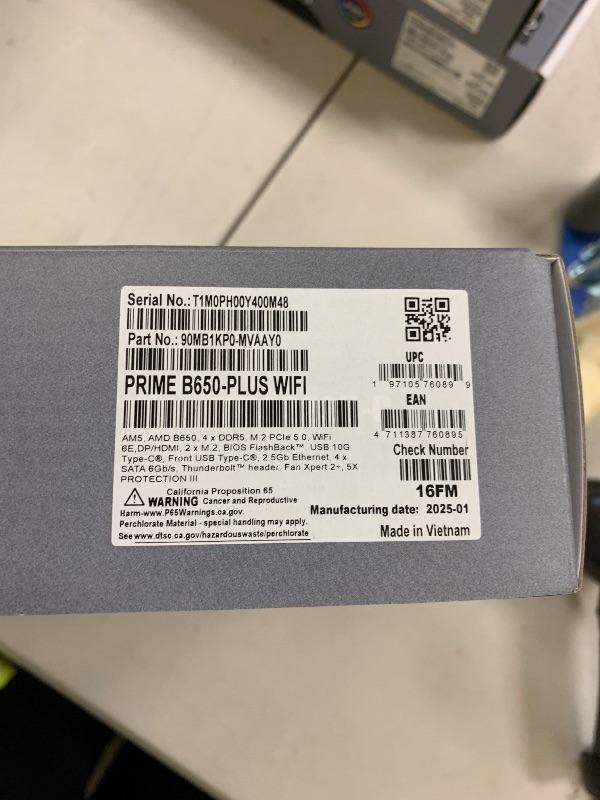 Photo 1 of ASUS Prime B650-PLUS WiFi AMD B650 AM5 Ryzen™ Desktop 9000 8000 & 7000 ATX Motherboard, DDR5, PCIe 5.0 M.2, 2.5Gb LAN, WiFi 6E, HDMI™, SATA 6 Gbps, USB Type-C®, BIOS Flashback™, Thunderbolt™ 4 Header