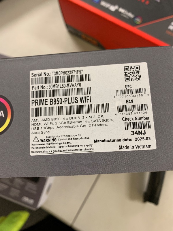 Photo 1 of ASUS Prime B850-PLUS WiFi AMD AM5 AMD B850 ATX Motherboard, DDR5, PCIe 5.0 Ready, 3X M.2, Wi-Fi 6E, 2.5Gb LAN, DisplayPort, HDMI™, USB 10Gbps Type-A & Type-C®, BIOS Flashback™, Aura Sync, AI Advisor