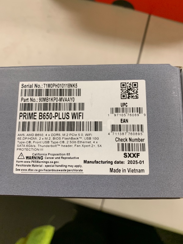 Photo 1 of ASUS Prime B650-PLUS WiFi AMD B650 AM5 Ryzen™ Desktop 9000 8000 & 7000 ATX Motherboard, DDR5, PCIe 5.0 M.2, 2.5Gb LAN, WiFi 6E, HDMI™, SATA 6 Gbps, USB Type-C®, BIOS Flashback™, Thunderbolt™ 4 Header