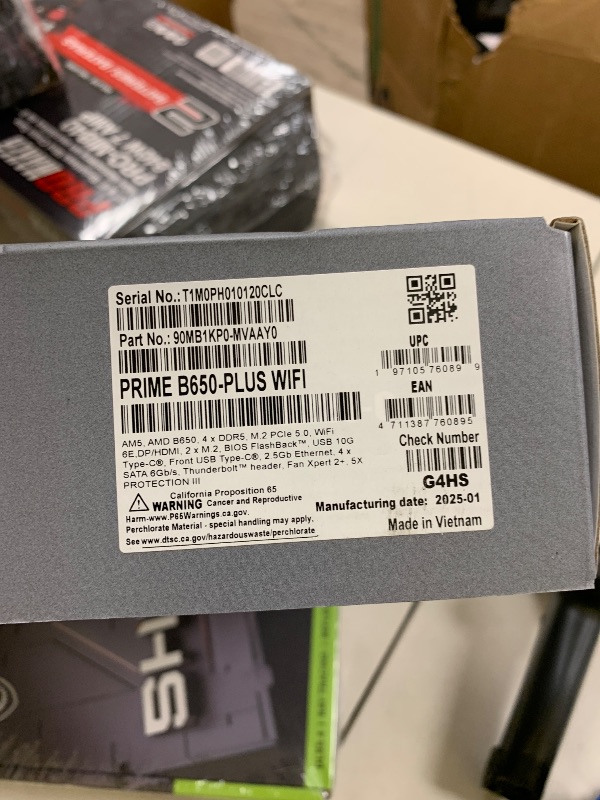 Photo 1 of ASUS Prime B650-PLUS WiFi AMD B650 AM5 Ryzen™ Desktop 9000 8000 & 7000 ATX Motherboard, DDR5, PCIe 5.0 M.2, 2.5Gb LAN, WiFi 6E, HDMI™, SATA 6 Gbps, USB Type-C®, BIOS Flashback™, Thunderbolt™ 4 Header