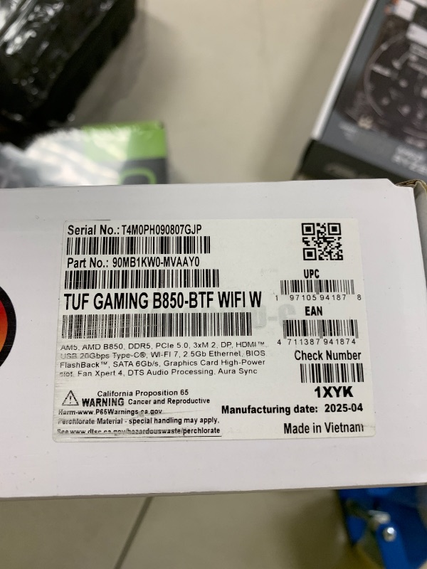 Photo 1 of ASUS TUF Gaming B850-BTF WiFi W AMD B850 ATX Motherboard,Hidden-Connector Design, 14+2+1 80A DrMOS Power Stages, DDR5, PCIe 5.0 Ready, 3X M.2, Wi-Fi 7, 2.5Gb LAN, DP, HDMI™, USB 20Gbps Type-C