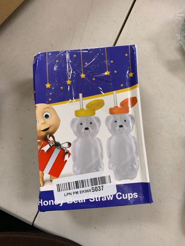 Photo 1 of Honey Bear Straw Cups, Juice Bear Bottle Drinking Cup Long Straws with 4 Flexible Straws & Cleaning Tools, 8-Ounce Therapy Sippy Bottles for Speech and Feeding Training, Food-Grade & BPA Free 2 Pack