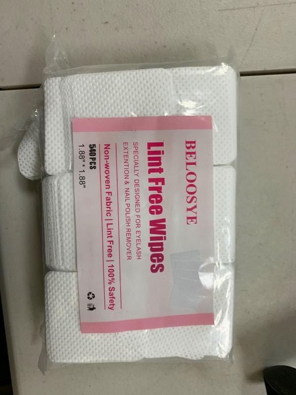 Photo 1 of 540 PCS Lint Free Nail Wipes,Eyelash Extension Glue Wipes,Super Absorbent Soft Non-woven Fabric Adhesive Nail Polish Remover Wipe,Cleaning Pad Cloth for Lash Extension Supplies and Nail Polish Bottle