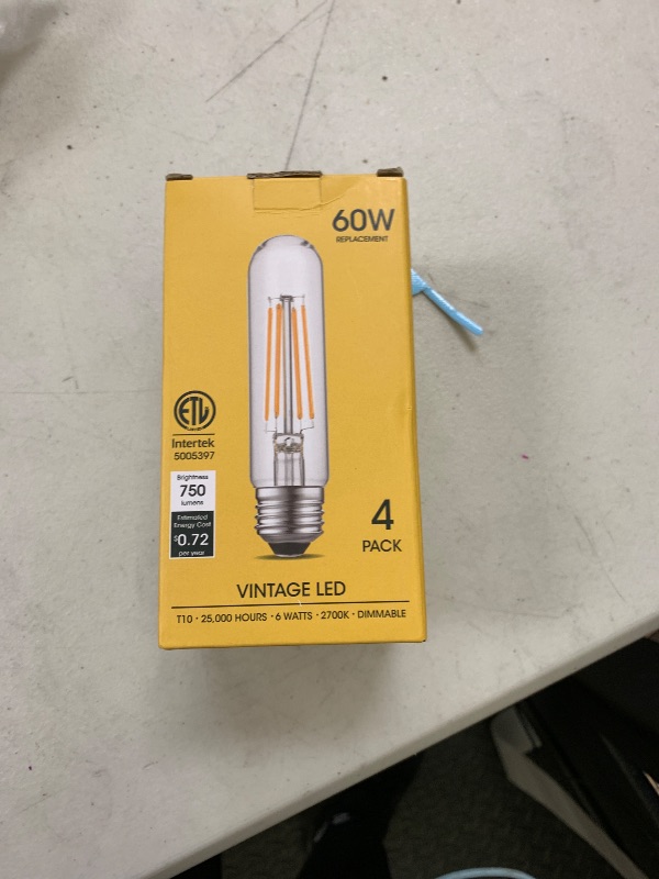 Photo 1 of Gozelux Dimmable E26 Edison Bulb, AC120V Warm White 2700K Light Bulbs, 6W Equal 60 watt 750LM Tubular T10 LED for Rustic Pendant, Chandeliers, Wall Sconces,Vanity, Pack of 4