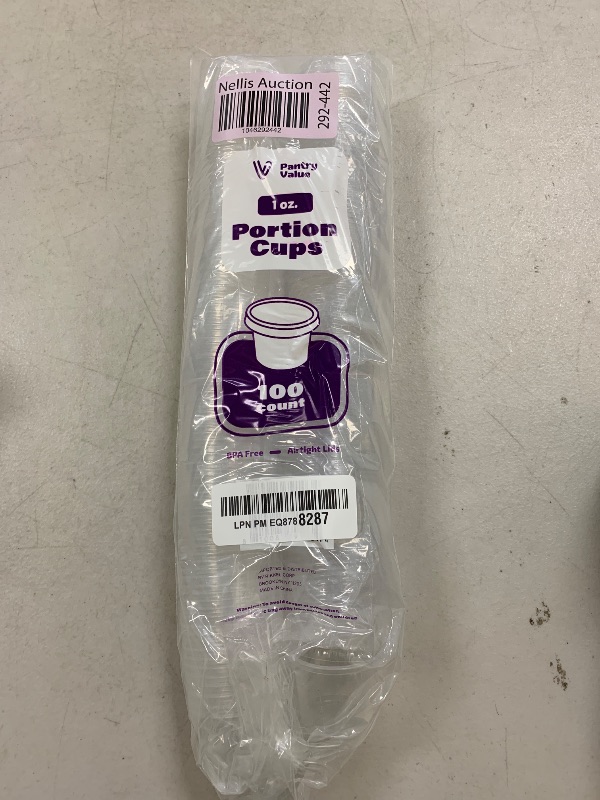 Photo 1 of Pantry Value [1 oz. - 100 Count Clear Disposable Plastic Portion Cups with Lids - Small Plastic Condiment Containers for Sauce, Salad Dressings & Portion Control