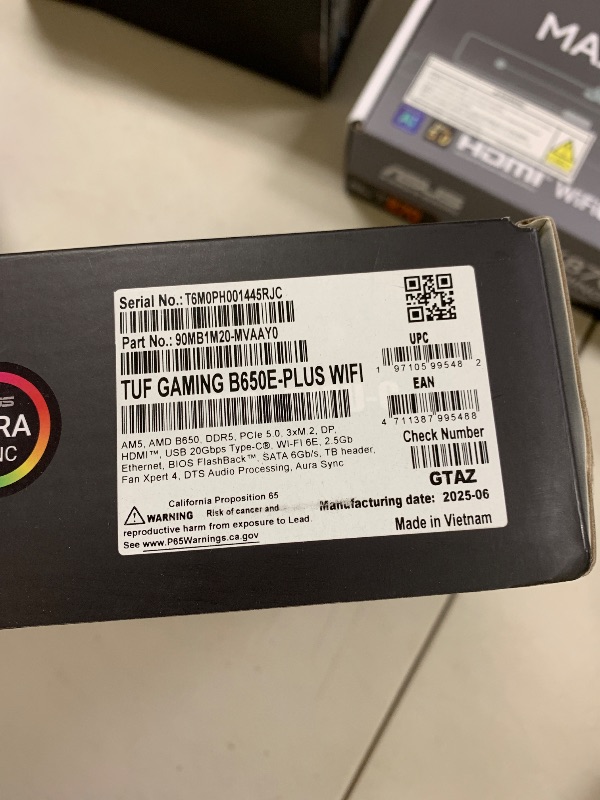 Photo 1 of ASUS TUF Gaming B650E-PLUS WiFi AMD B650 ATX Motherboard, 12+2+1 80A DrMOS Power Stages, DDR5, PCIe 5.0 Ready, 3X M.2, Wi-Fi 6E, 2.5Gb LAN, DisplayPort, HDMI™, USB Type-C, BIOS Flashback, Aura Sync