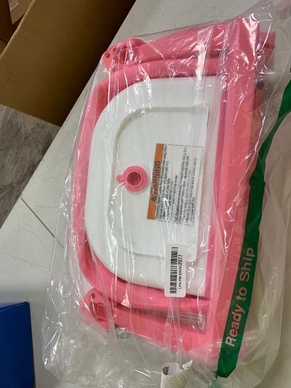 Photo 1 of Collapsible Baby Bathtub for Newborn, Foldable Baby Bath Tub with Thermometer & Soft Floating Cushion & Drain Hole, Portable Travel Infant Bath Tubs for Newborns to Toddler 0-36 Months Girl, Pink