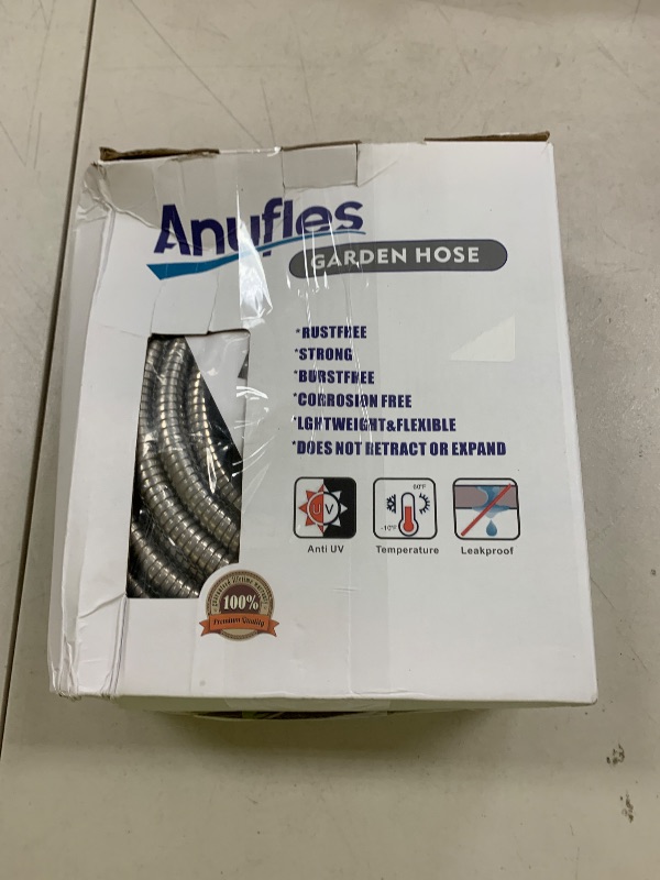Photo 1 of Metal Garden Hose 50ft Upgraded Kink Free and Rust Resistant Design, Stainless Steel Garden Hose With Solid Fitting and 8-Function Nozzle, Durable and Lightweight Outdoor Hose, Easy To Store