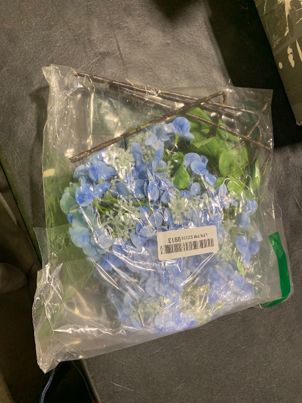 Photo 1 of Real Touch Hydrangea Artificial Flowers 19” Tall Artificial Hydrangea Flowers Double-Headed Faux Hydrangeas, Blue Hydrangeas, Realistic Silk Hydrangea for Home Decor Weddings Arrangements-5 Branches