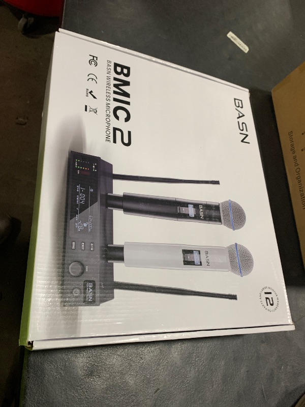 Photo 1 of BASN UHF Dual Channel Wireless Microphone System, Handheld Mics for Stage, Karaoke, Weddings, DJ, and Events (White)