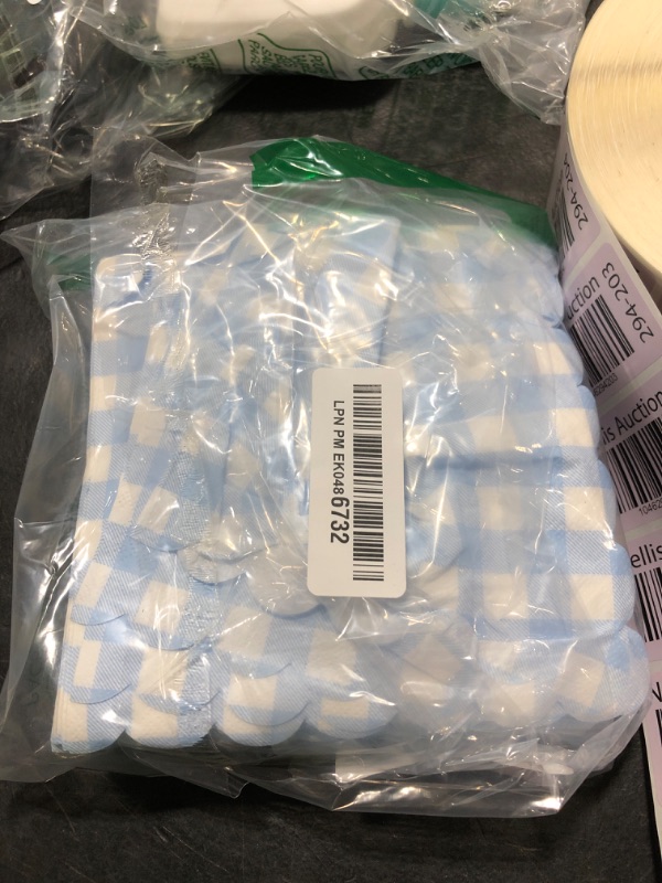 Photo 1 of 100Pcs Blue and White Gingham Scalloped Napkins 6.5in Plaid Paper Decoration Party Supplies Light Blue Checkered Dessert Disposable Napkins for Boys Wedding Birthday Baby Shower Picnic Party Favor
