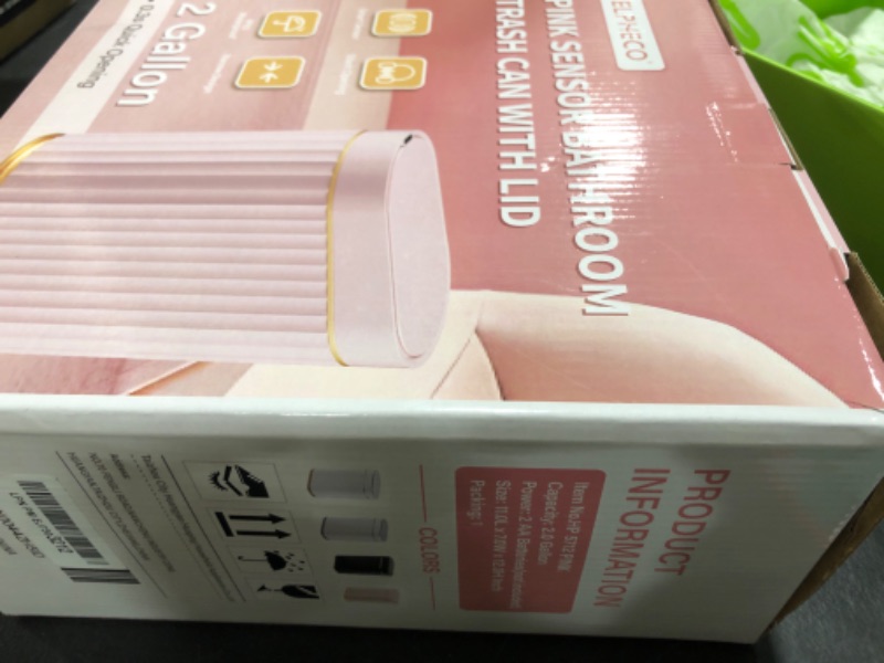 Photo 1 of ELPHECO Sensor Trash Can 2 Gallon Waterproof Motion Sensor Trash Can, Automatic Bathroom Trash Bin, Slim Garbage Can for Dorm Room(Pink, 2 Gallon)