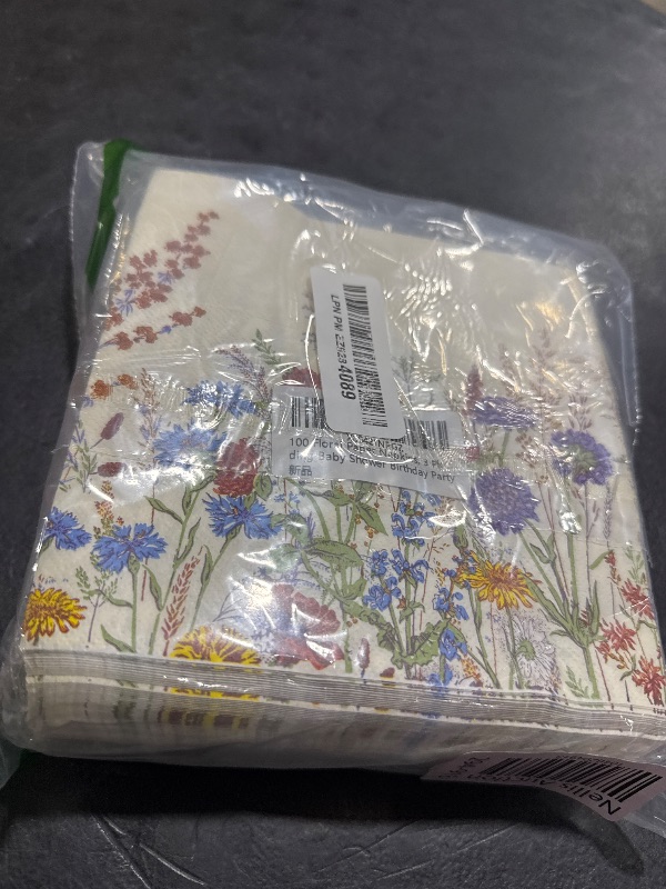 Photo 1 of 100 Floral Paper Napkins, 3 Ply Watercolor Disposable Cocktail Napkins Vintage Wild Flower Dinner Napkins, Decorative Beverage Hand Towels for Bathroom Wedding Baby Shower Birthday Party