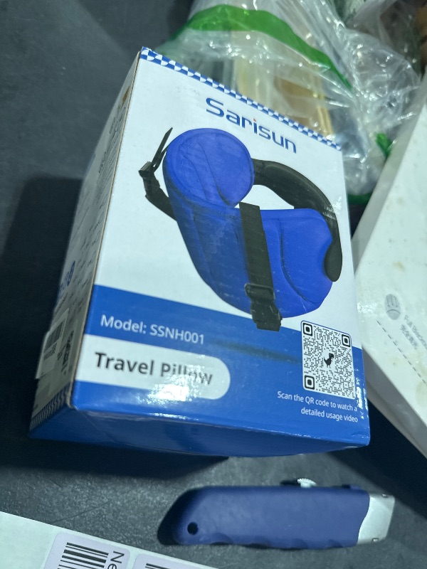 Photo 1 of SARISUN Travel Pillows for Airplanes, Airplane Pillow for Long Flight, Airplane Head Strap with Sleep Eye Mask, 360° Support Headrest for Car Trip, Travel Essentials Stop Bobblehead, Mottled Blue
