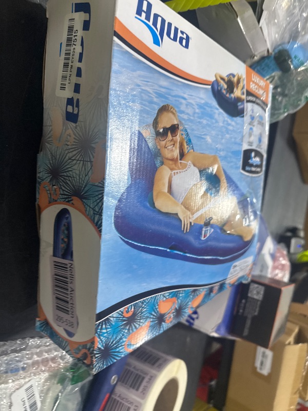 Photo 1 of Aqua Luxury Water Lounge, X-Large, Inflatable Pool Float with Headrest, Backrest & Footrest, Palm Beach Flamingo