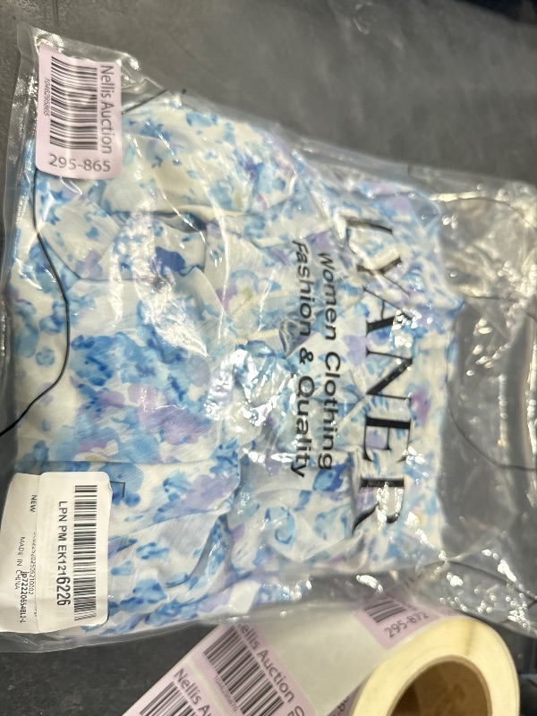 Photo 1 of LYANER Women's Floral Print Off Shoulder Long Sleeve Ruffle Hem Romper Short Jumpsuit Floral Blue Large