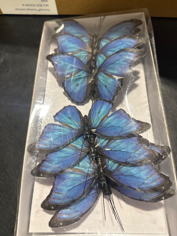 Photo 1 of Berfutall-Morpho Butterfly Feather Butterflies on Picks Floral Supplies Set of 12 pcs Halloween Thanksgiving Decorations…