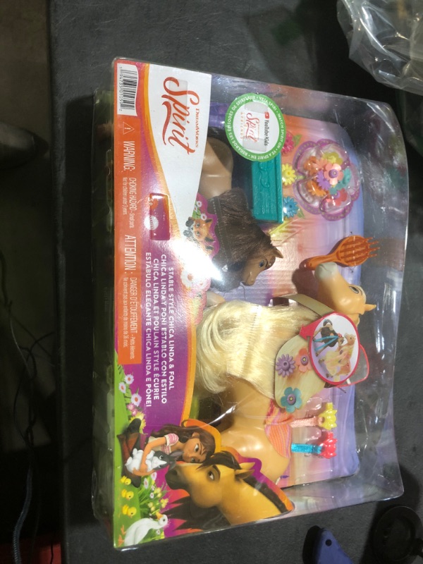 Photo 1 of Mattel Spirit Untamed Stable Style Toy Horse Playset with Chica Linda (8-inch), Foal Figure, Hair Tool & Styling Accessories
