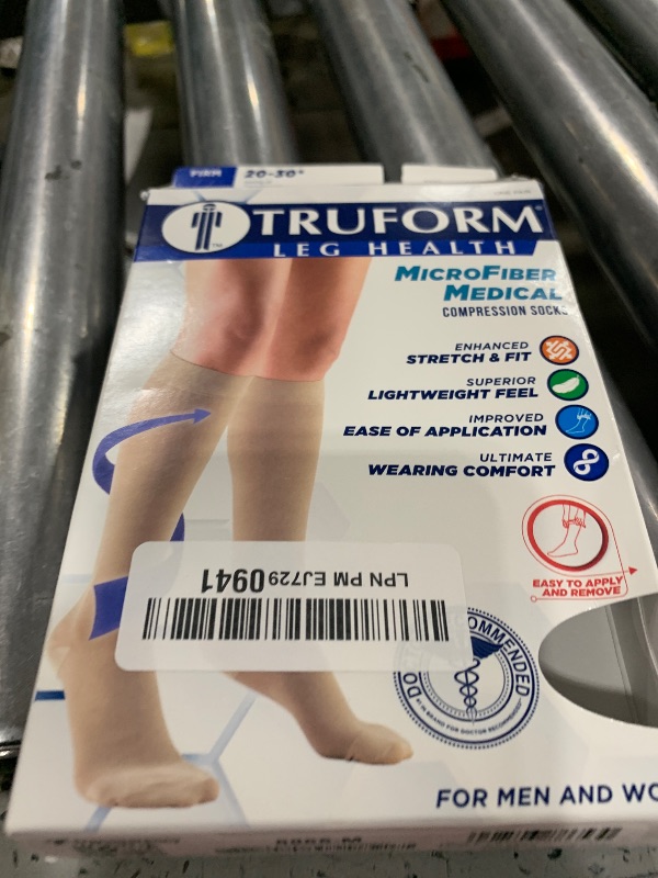 Photo 1 of Truform 20-30 mmHg Compression Stockings for Men and Women, Knee High Length, Closed Toe, Beige, Medium
