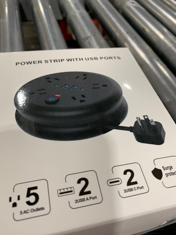 Photo 1 of DERJLY Retractable Travel Power Strip: 8 ft Extension Cord Surge Protector - Portable Powerstrip with 5 Outlet 2 Smart USB Port 2 USB C for for Travel Cruise Ship Beach Vacation Essentials
