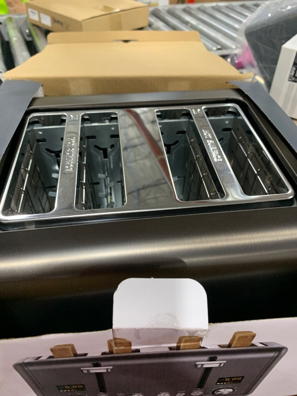 Photo 1 of SEEDEEM 4 Slice Stainless Toaster with LCD Display, 7 Shade Settings, Wide Slots, Bagel/Defrost/Reheat Functions, Removable Crumb Tray, 1800W