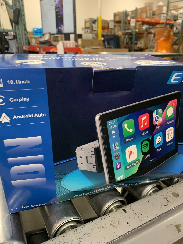 Photo 1 of 10.1 inch Single Din Car Stereo with CarPlay and Android Auto, 10 inch Touch Screen Radio with Mirror Link/1080P/EQ Audio/SWC/Bluetooth +Backup Camera+MIC