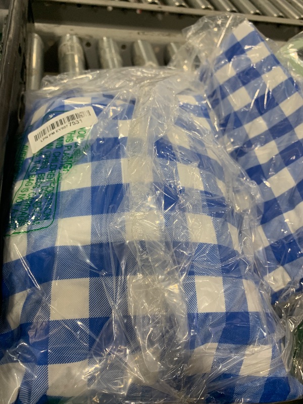Photo 1 of RNOONY Vinyl Fitted Picnic Table Cover with Bench Covers and Bag, Outdoor Waterproof Picnic Tablecloth with Elastic Edges, 96x30 Inches 3 Pcs Set (Blue Checkered)