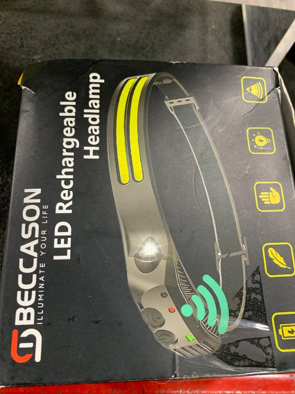 Photo 1 of Beccason LED Headlamp Rechargeable 2PCS - 230° COB Super Bright Head Lights for Forehead, Hard hat Light for Adults, USB C Headband Flashlight for Work, Hiking, Running, Camping Essentials Gear