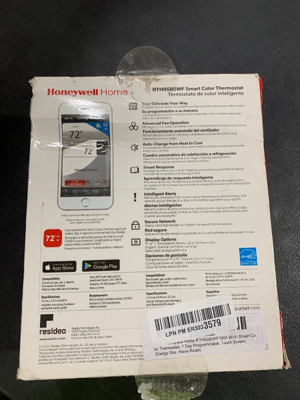 Photo 1 of Honeywell Home RTH9585WF1004 Wi-Fi Smart Color Thermostat, 7 Day Programmable, Touch Screen, Energy Star, Alexa Ready
