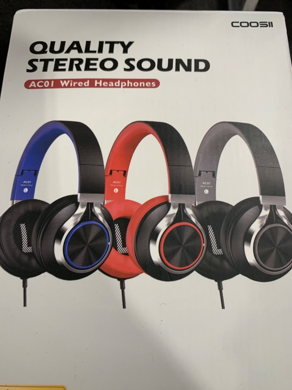 Photo 1 of COOSII AC01 Over-Ear Headphones Wired, Passive Noise Isolating Corded Stereo Headsets with Mic Volume Control for Adults Teens 3.5mm for Chromebooks, Laptop, Computer, Tablets, Travel (Black Blue)