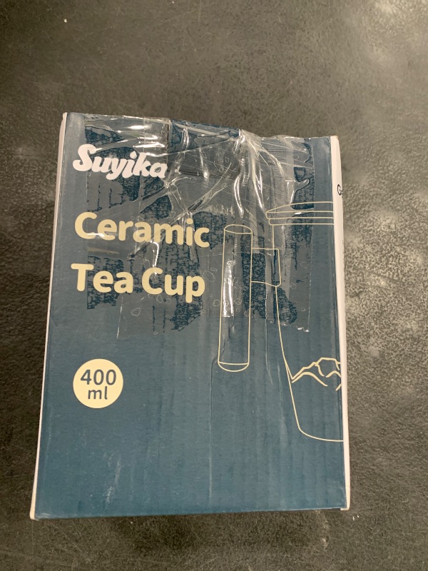 Photo 1 of suyika Tomotime Ceramic Tea Cup with Infuser and Lid Tea Mugs Wooden Handle 400ml/13.5oz Black cyan