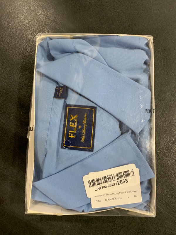 Photo 1 of J.VER Men's Dress Shirts Stretch Long Sleeve Formal Shirt Solid Business Casual Button Down Shirts for Wedding Prom Classic Blue size Large