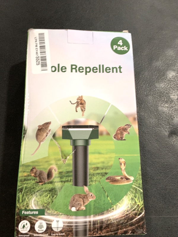 Photo 1 of Snake & Mole & Rabbit & Skunk Repellent Solar Powered, Ultrasonic Deterrent, IP65 Waterproof, to Get Rid of Gopher, Groundhog, Rodent, Chipmunk, Raccoon, and Vole for Lawn & Garden, 4 Pack