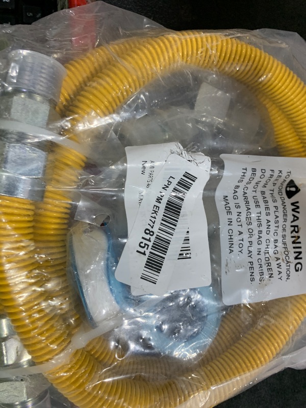 Photo 1 of AMI PARTS 48" Flexible Gas Line Kit Yellow Coated, Gas Hose Connector Kit for Dryer, Stove, Water Heater,5/8" OD(1/2" ID) Stainless Steel Gas Line with Connector 1/2" MIP &1/2"FIP & 3/4"MIP Fitting