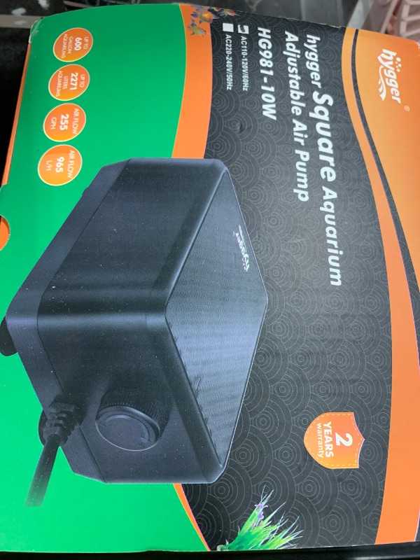 Photo 1 of hygger 10 W Aquarium Air Pump with 2 Ports for 55-600 Gallon Fish Tank 250GPH