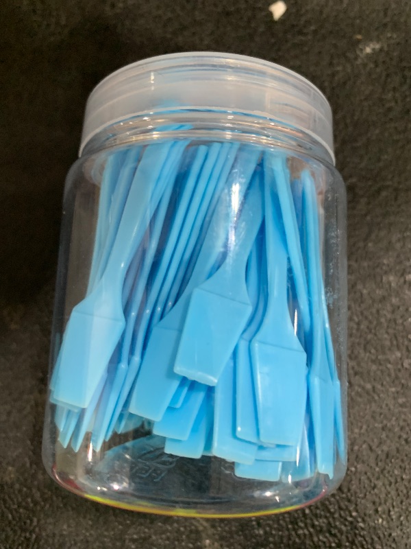 Photo 1 of pana Brand Cosmetic Make Up Disposable Plastic 2.5Inch Spatulas Skin Care Facial Cream Mask Spatula (100 Pieces in a Container) (BLUE)