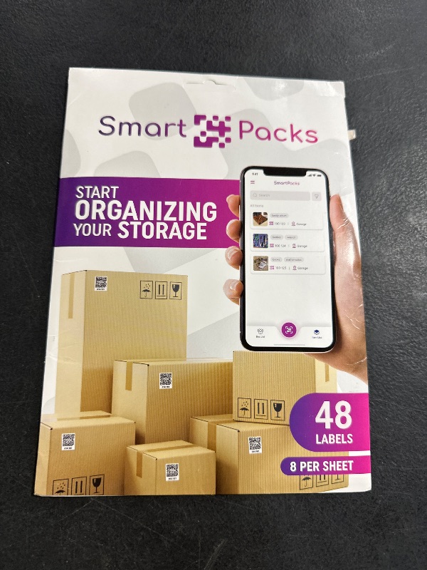 Photo 1 of SmartPacks QR Stickers - Premium Smart Labels with AI-Powered App | Advanced Pack and Track Labels with QR Code for Inventory, Storage, Moving | 48 Stickers