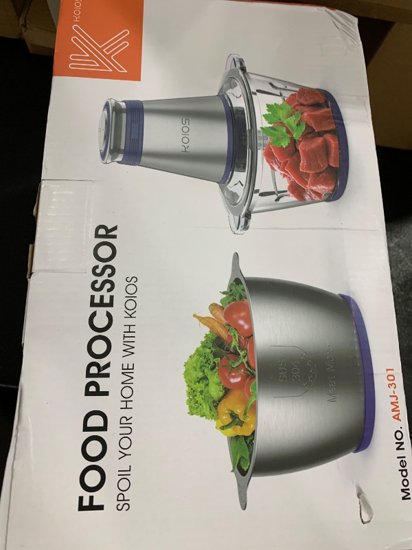 Photo 1 of KOIOS Food Processor, 500W Electric Food Chopper with 2 Bowls (8 Cup+8 Cup) & 2 Bi-Level Blades&, Small Electric Grinder Meat Processor for Nuts, Meat, Onion, Garlic, Baby Food, Blue